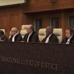 La Corte Internazionale di Giustizia durante la comunicazione del suo parere sull'occupazione di Israele in Cisgiordania.