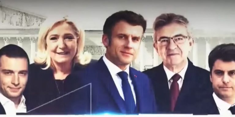 Da sinistra a destra: Bardella, Le Pen, Macron, Melenchon, i volti dei principali candidati alle elezioni in Francia. Cosa succederà l'8 luglio?