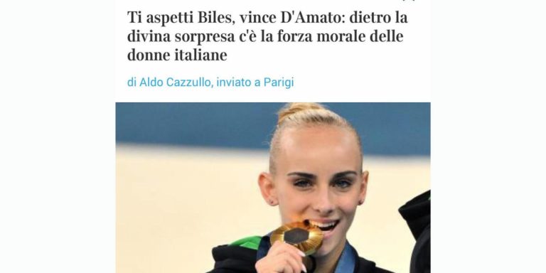 "Ti aspetti Biles, vince D'Amato: dietro la divina sorpresa c'è la forza morale delle donne italiane". Il titolo, discutibile, di un articolo di Aldo Cazzullo esemplificativo di come il giornalismo sportivo ha coperto le Olimpiadi di Parigi.