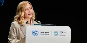 La presidente del Consiglio Giorgia Meloni durante il suo intervento a Baku