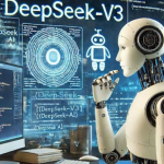 Un robot al computer con sopra la scritta DeepSeek v3