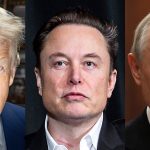 Da sinistra verso destra: il presidente degli Stati Uniti, Donald Trump, il magnate Elon Musk, il presidente russo, Vladimir Putin